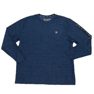 Ariat Tek Mens Charger Logo LS Performance Shirt Size L Blue Lightweight Stretch